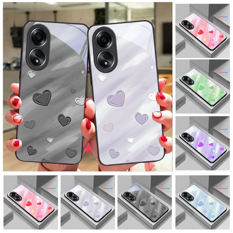Oppo A78 - جراب هاتف زجاجي بتصميم فني بسيط