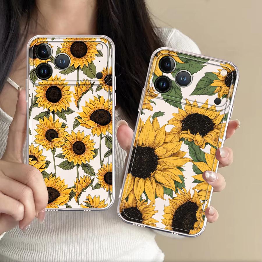 Apple Iphone 16 - غطاء هاتف شفاف بنمط دوار الشمس